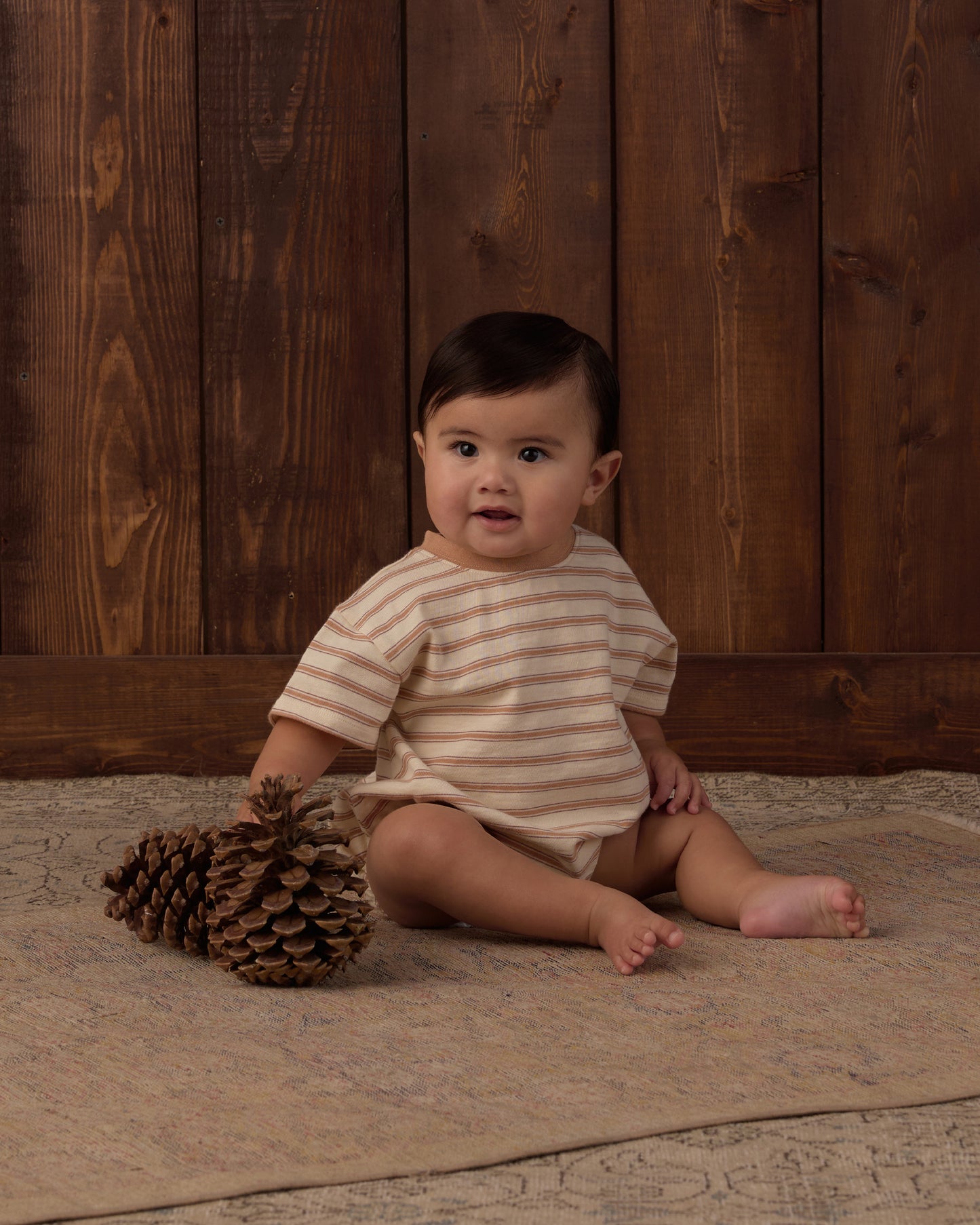 RELAXED BUBBLE ROMPER FAWN STRIPE
