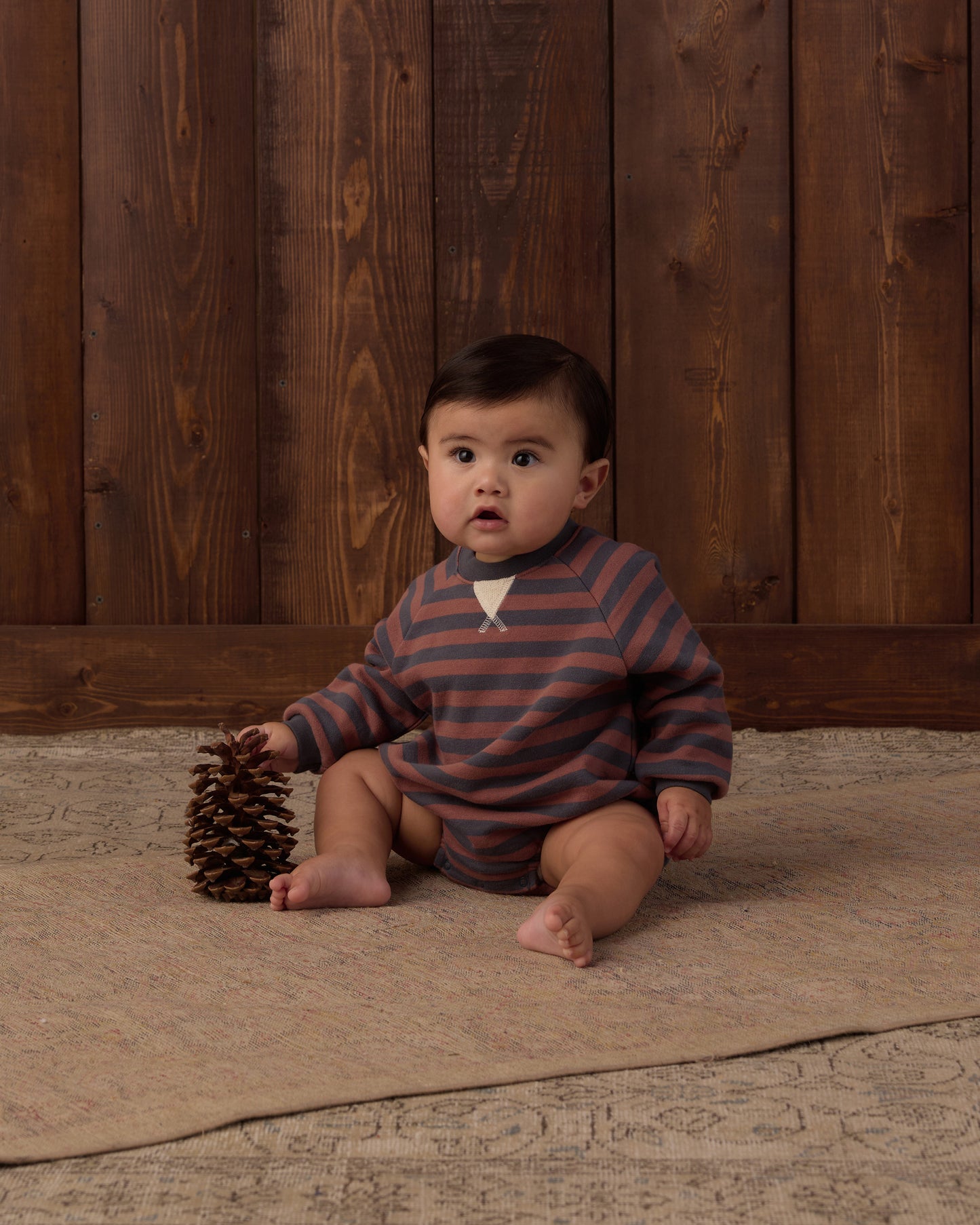 CREW NECK ROMPER MULBERRY STRIPE