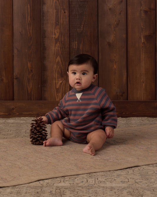 CREW NECK ROMPER MULBERRY STRIPE