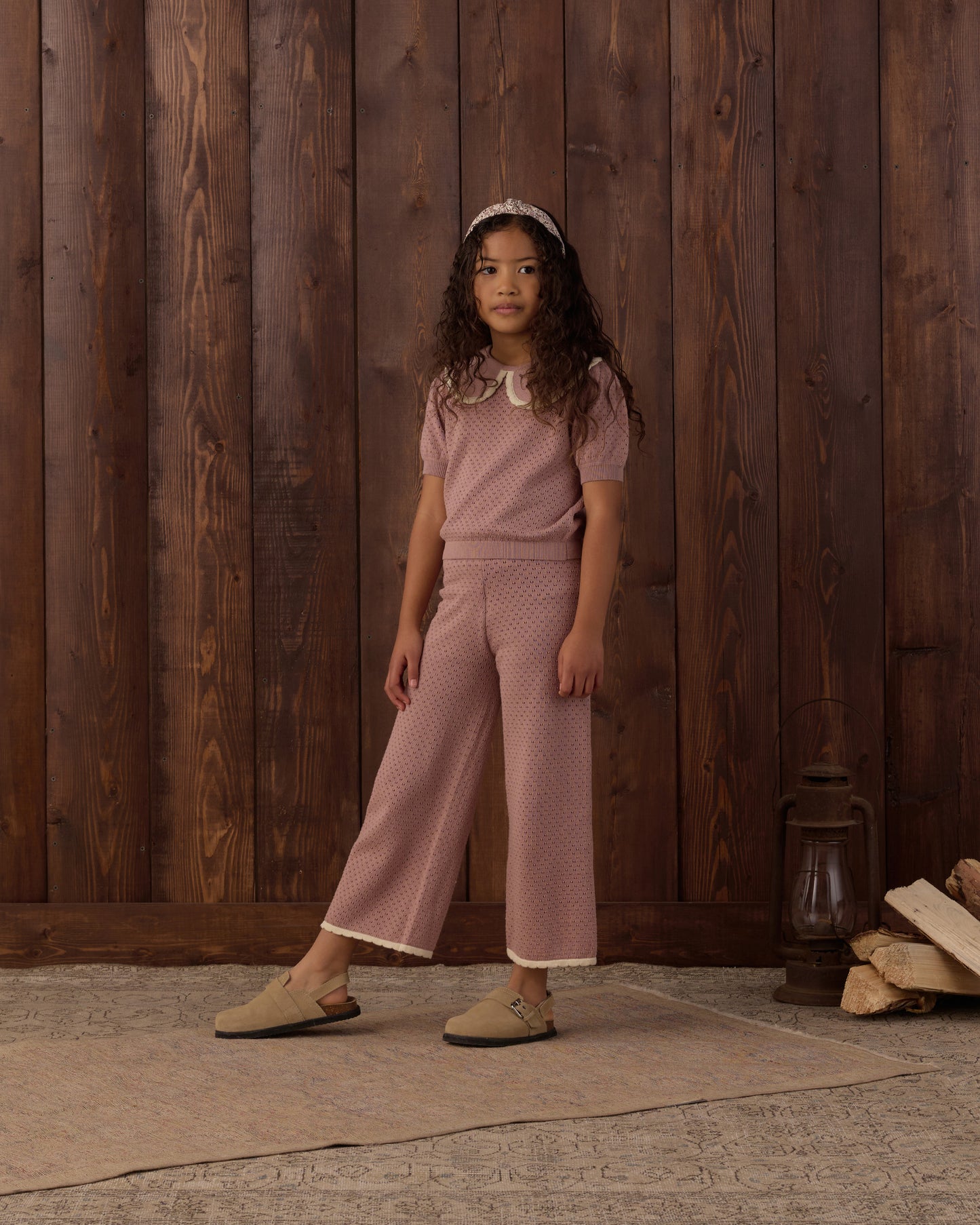 POINTELLE COLLARED TOP ROSEWOOD