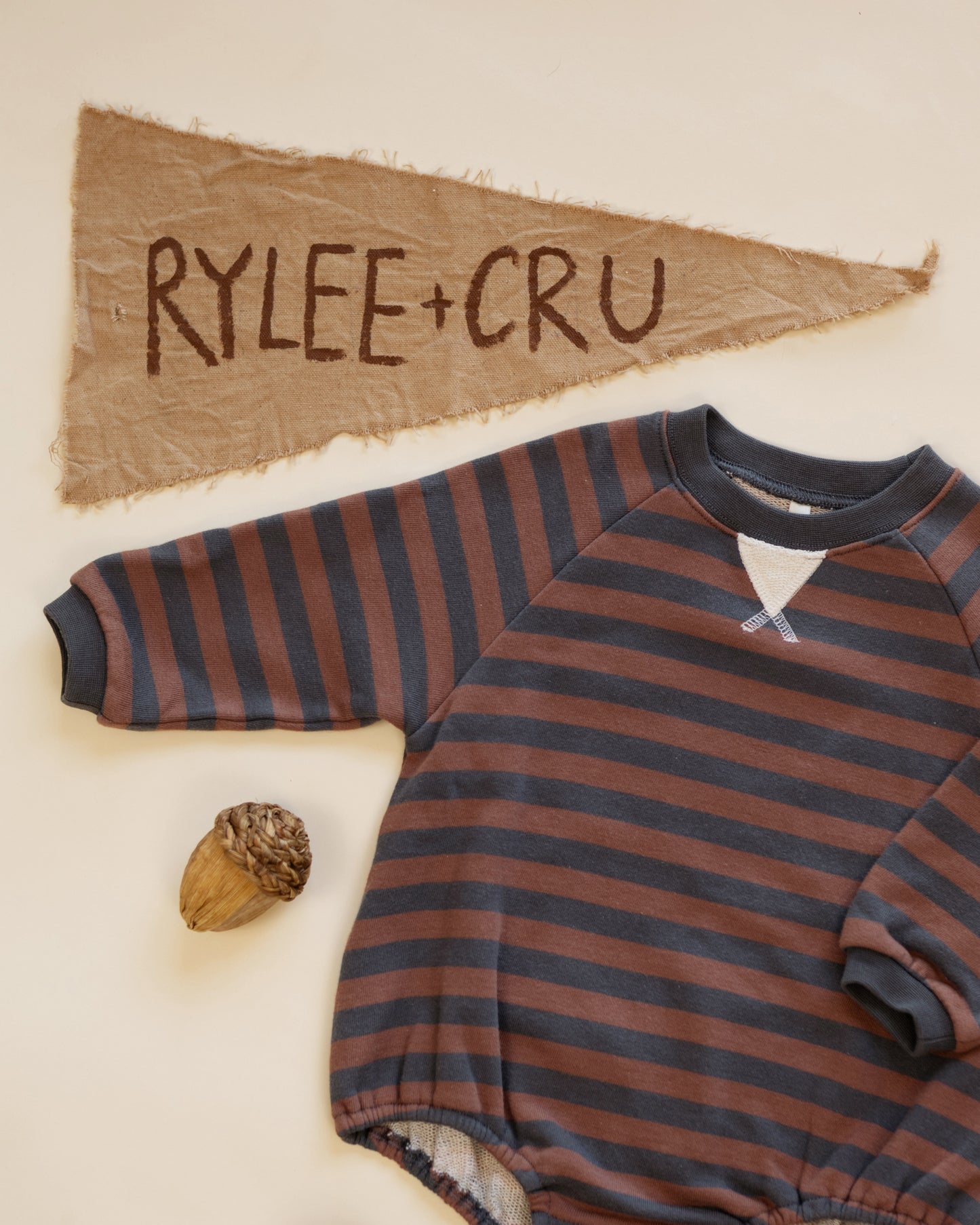 CREW NECK ROMPER MULBERRY STRIPE