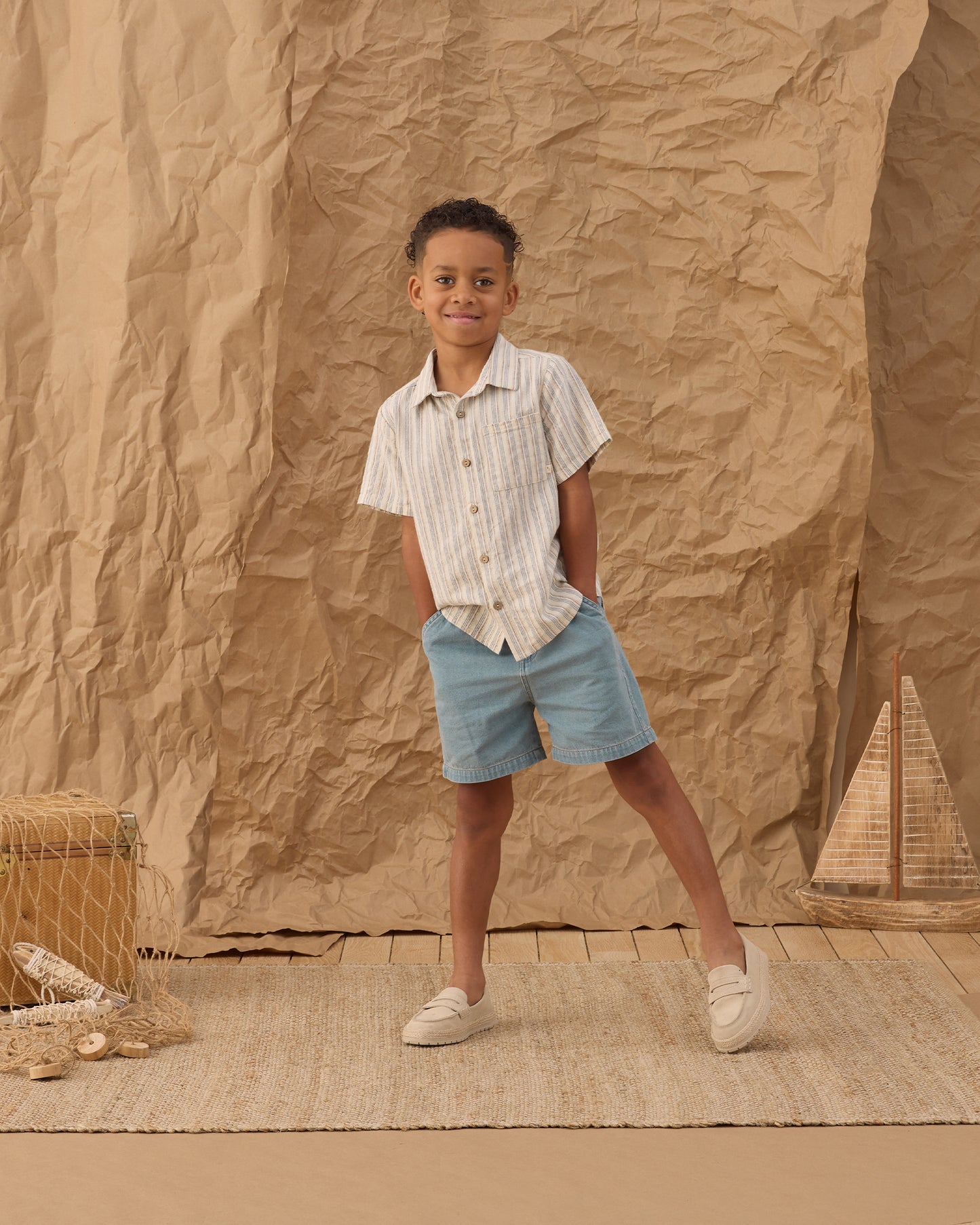 Collared Short Sleeve Shirt || Nautical Stripe