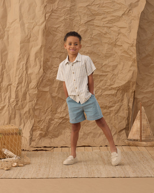 Collared Short Sleeve Shirt || Nautical Stripe