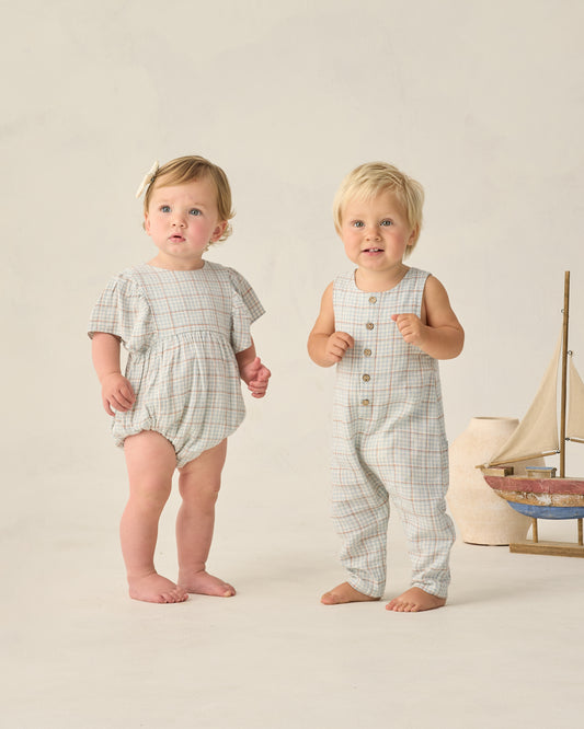 Kalea Romper || Light Blue Plaid