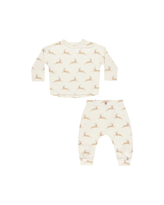 Long Sleeve Tee + Pant Set || Reindeer