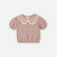 POINTELLE COLLARED TOP ROSEWOOD