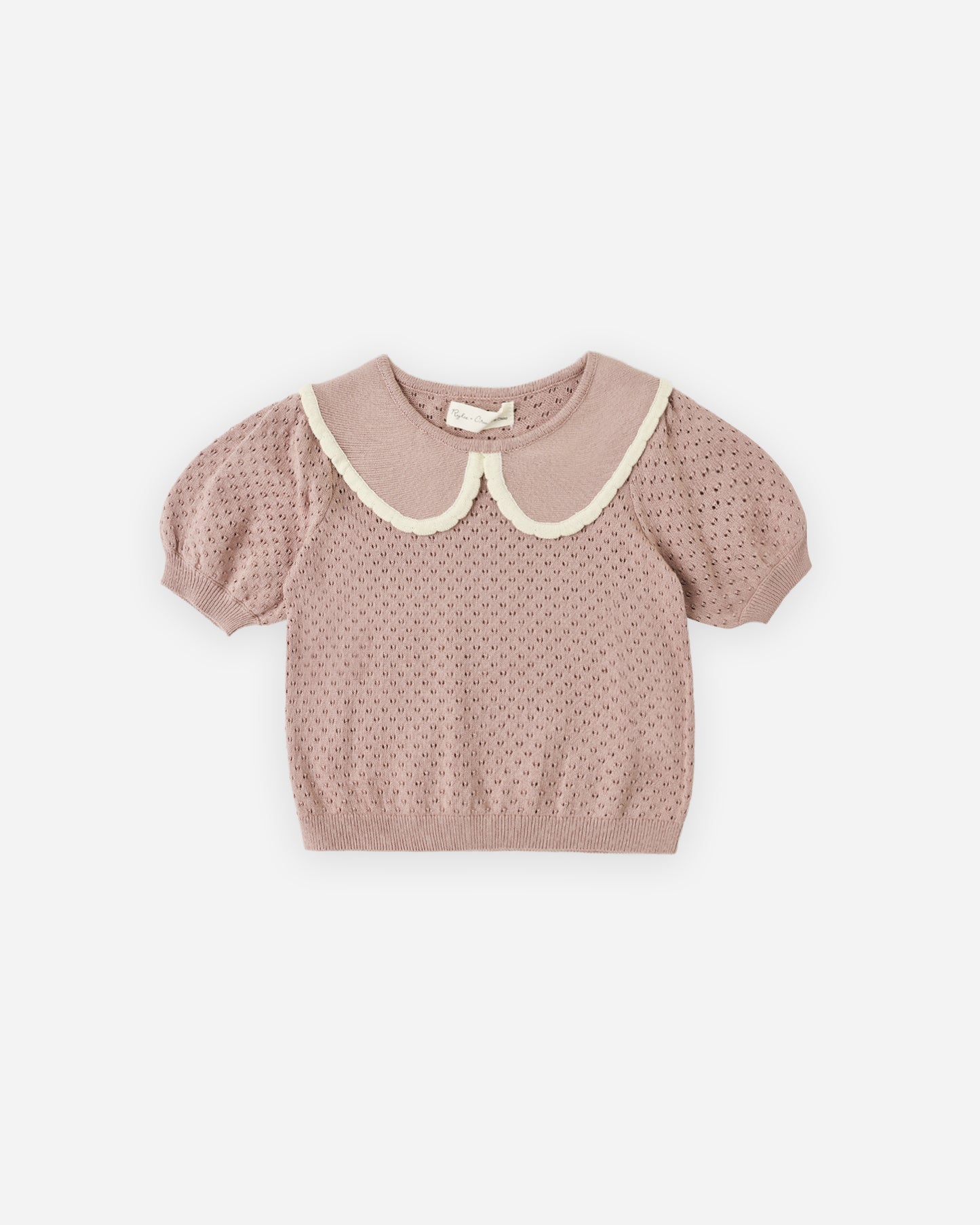 POINTELLE COLLARED TOP ROSEWOOD
