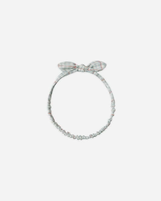 Baby Bow Headband || Light Blue Plaid