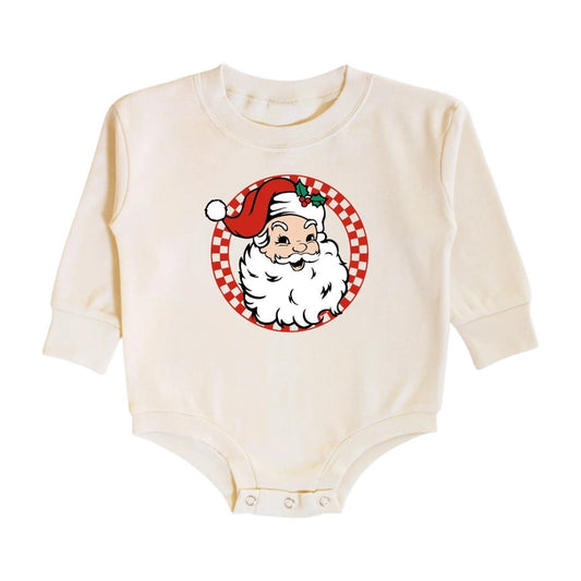 Retro Santa Christmas Long Sleeve Romper