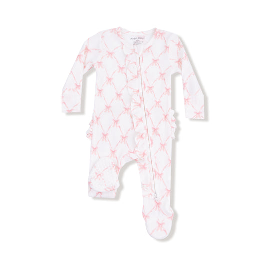 Ribbon Bow Trellis - 2 Way Ruffle Zipper  Footie