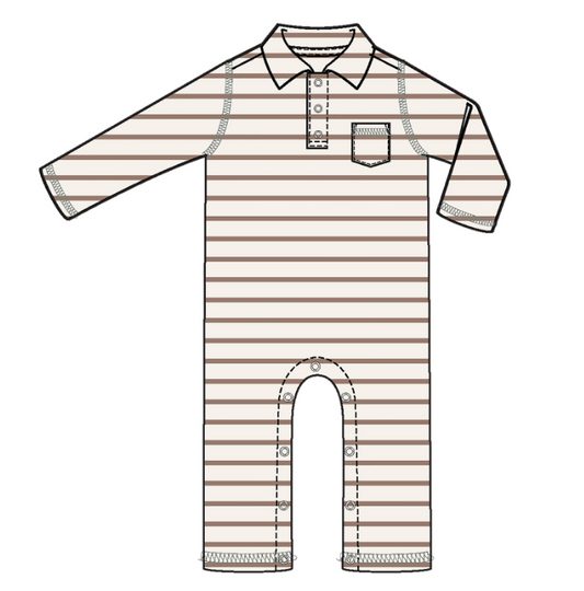 Ribbed Brown Stripe - Polo Romper