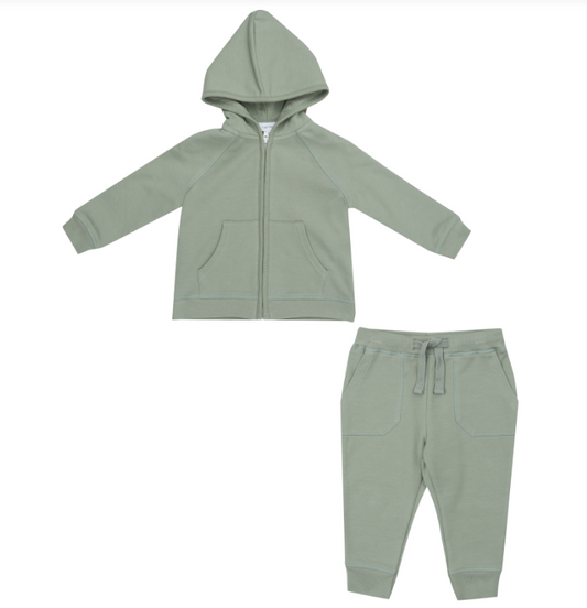 French Terry Desert Sage Solid - Hoodie & Jogger Set