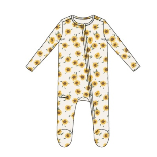 Ribbed Baby Sunflowers - 2 Way Zipper Ruffle Back Footie