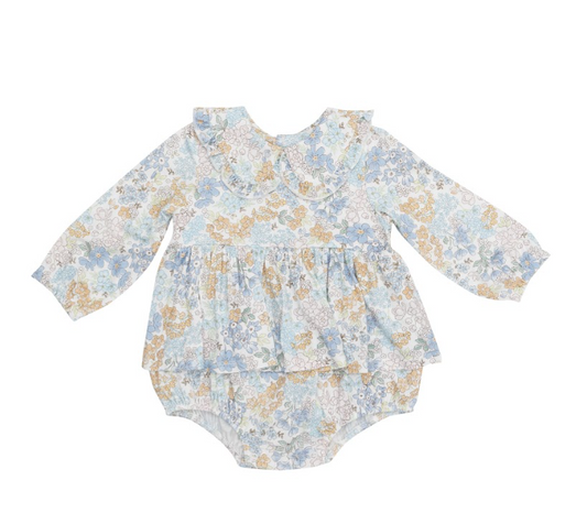 Edith's Floral - Ruffled Peter Pan Collar Bubble With Skirt