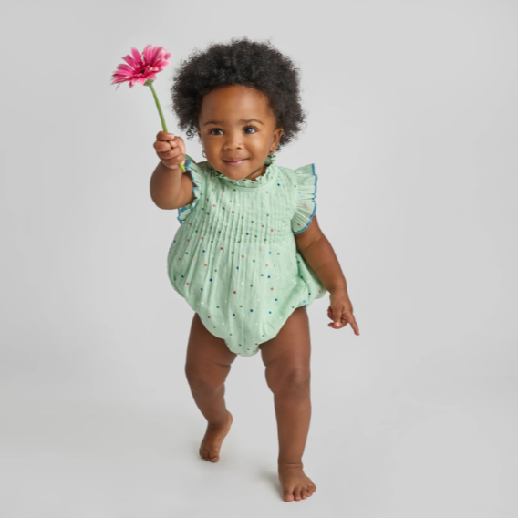 Baby Girls Jaipur Bubble- Pastel Green Polka Dot