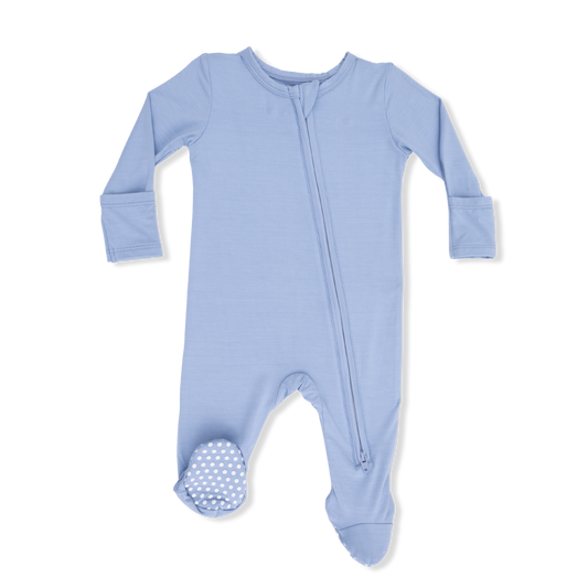 Solid Blue Fog - 2 Way Zipper Footie