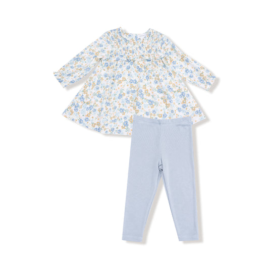 Sweet Rose Calico - Smocked Ruffle L/S  Dress + Ribbed Legging