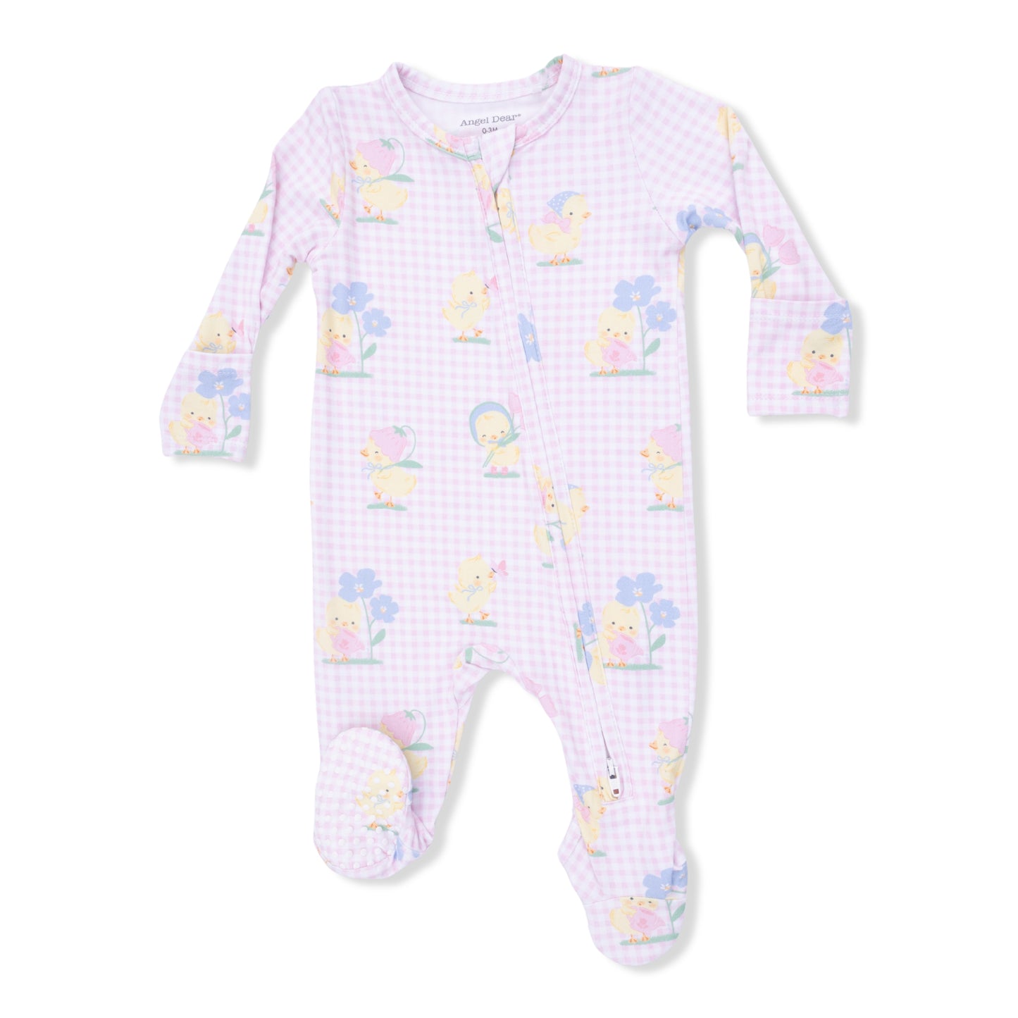 Vintage Spring Ducklings Pink - 2 Way Zipper Footie