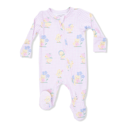 Vintage Spring Ducklings Pink - 2 Way Zipper Footie