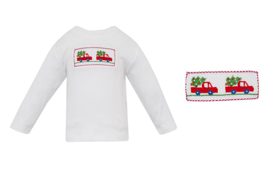 X´mas TREES W/ CAR - Boy´s white knit T-shirt