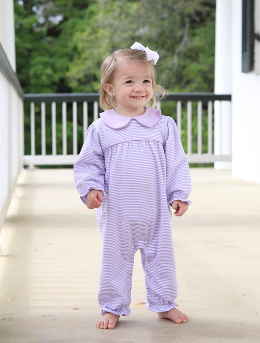 Abigail Romper- Lavender Stripe