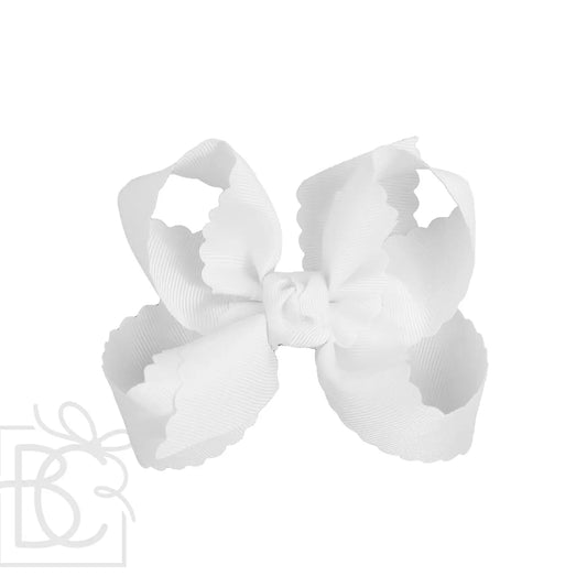 1.5" Ribbon Scalloped Edge Bow on Alligator Clip | White