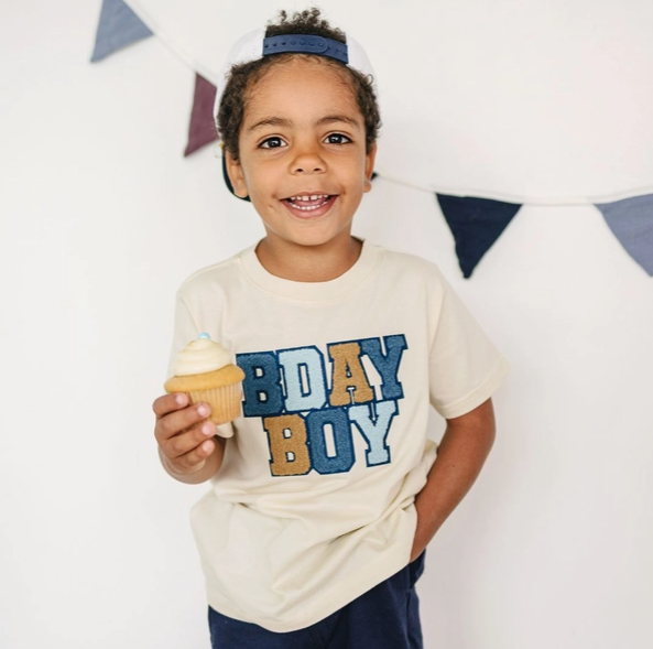 Birthday Boy Patch Short Sleeve T-Shirt - Natural