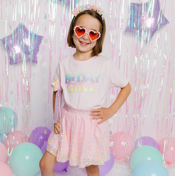 Pastel Rainbow Bday Girl Patch Short Sleeve T-Shirt