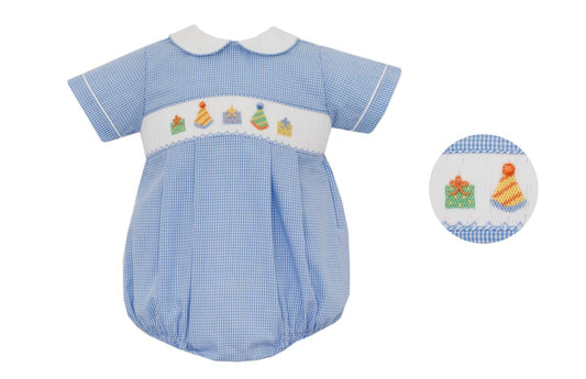 BIRTHDAY BOY´S - Lt.Blue gingham boy´s bubble S/S