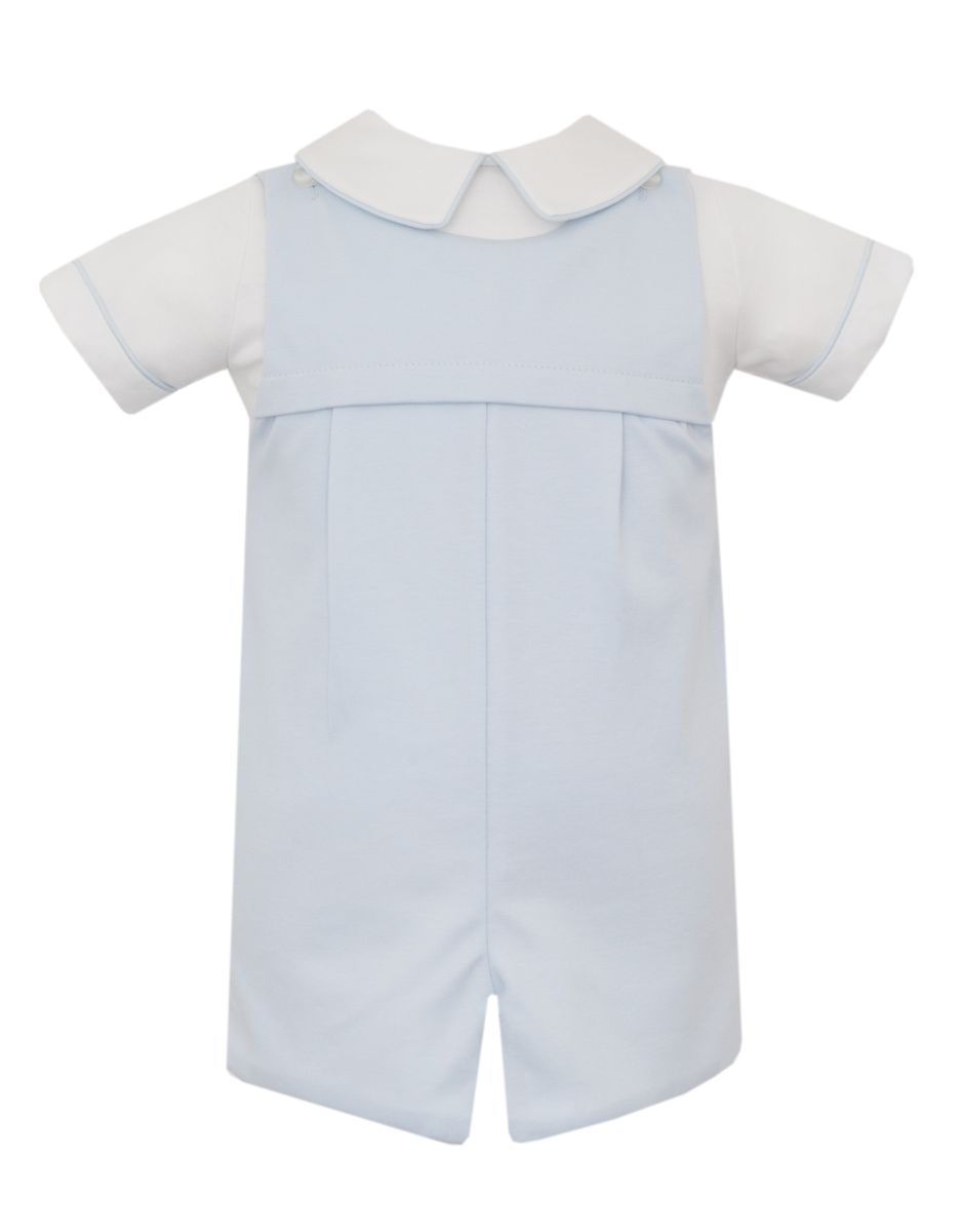 Lt.blue knit boy's jon jon set w/ white knit shirt