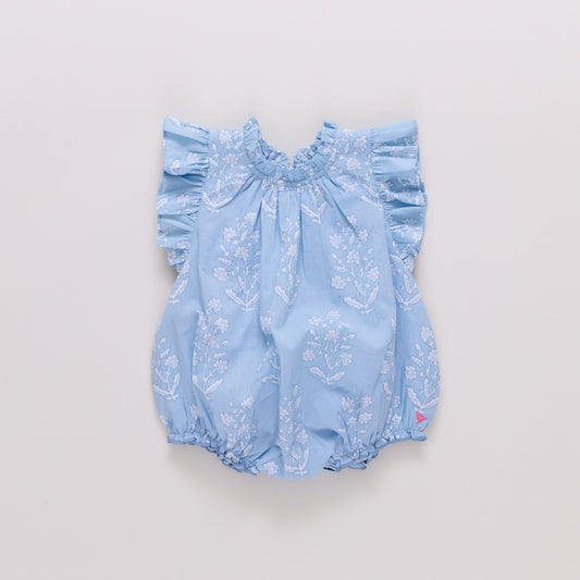 BABY GIRLS HARPER BUBBLE - BLUE DEWDROP BLOCK PRINT