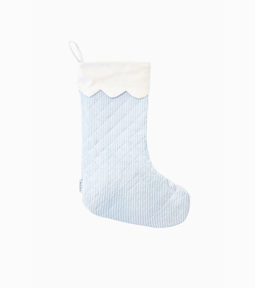 Blue Quilted Seersucker Scalloped Stocking