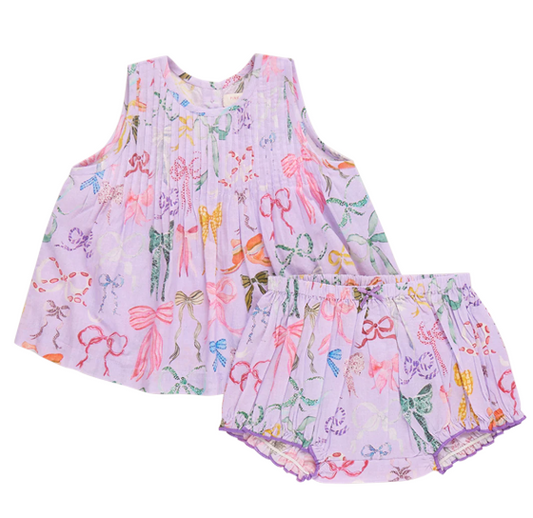 BABY GIRLS JAIPUR 2-PIECE SET - LAVENDER WATERCOLOR BOWS