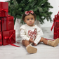 Christmas Plaid Bow Patch Long Sleeve Romper