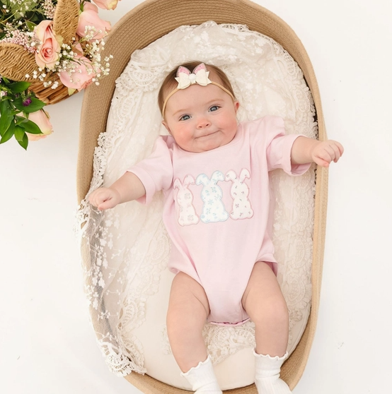 Floral Bunny Patch Easter Short Sleeve Romper