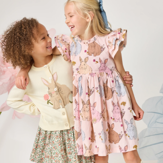 girls jennifer double ruffle dress - vintage bunnies