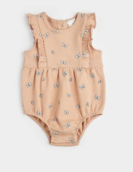 Butterfly Print on Ribbed Sirocco Bubble Romper