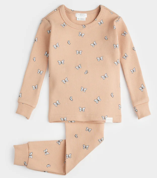 Butterfly Print on Ribbed Sirocco Infant PJ Set