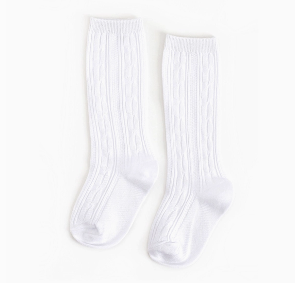 White Cable Knit Knee High Socks