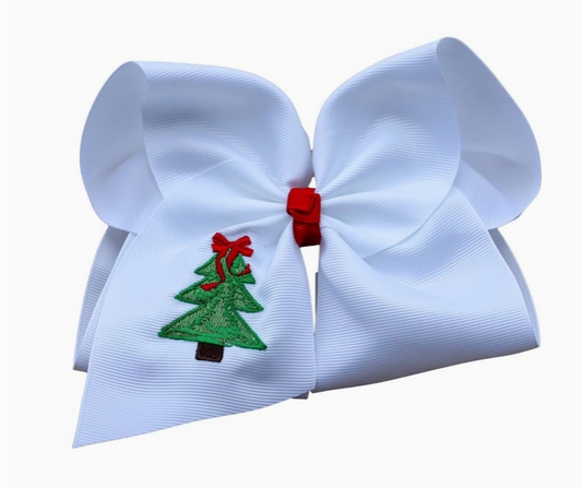 4 inch Classic Christmas Tree Embroidered Hair Bow - Nylon Headband