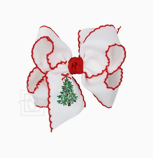 Embroidered Christmas Tree Crochet Edge Bows