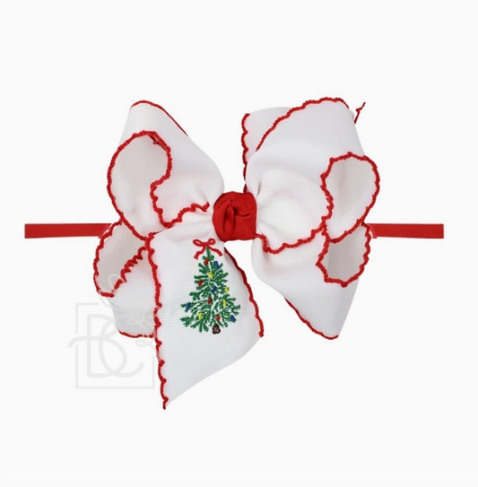 1/4"Pantyhose Headband W/Embroidered Tree Crochet Edge Bow