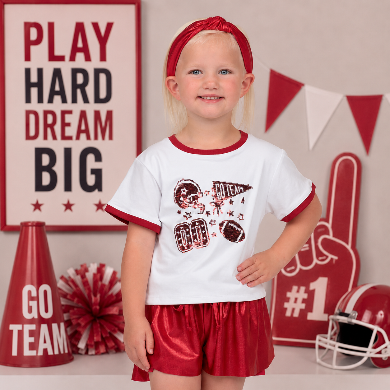 Sequin Football Elements Boxy T - Red