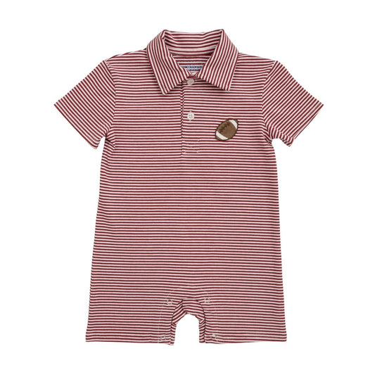 Football Polo Romper- Crimson