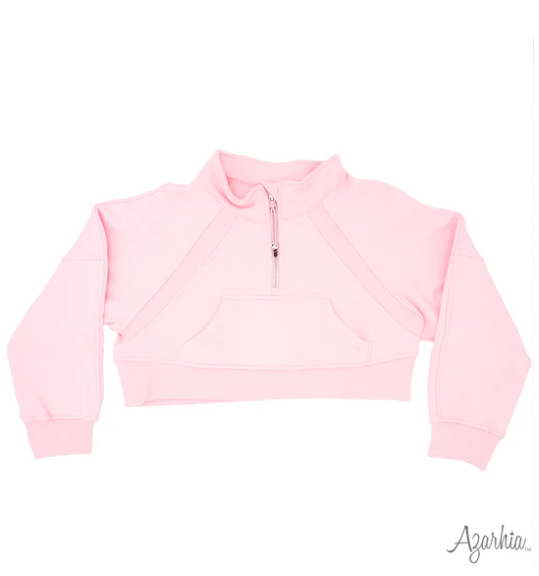 Oversized Cropped 1/4 Zip Sweatshirt in Pink