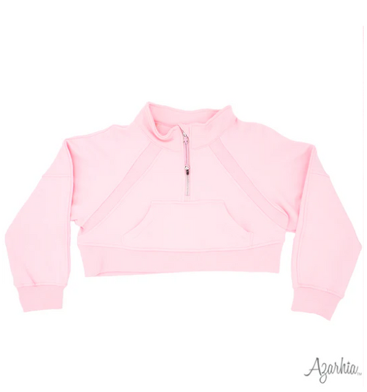 Oversized Cropped 1/4 Zip Sweatshirt in Pink