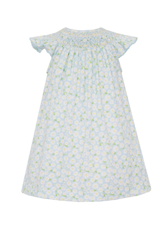 Blue Daisies knit print angel wing bishop