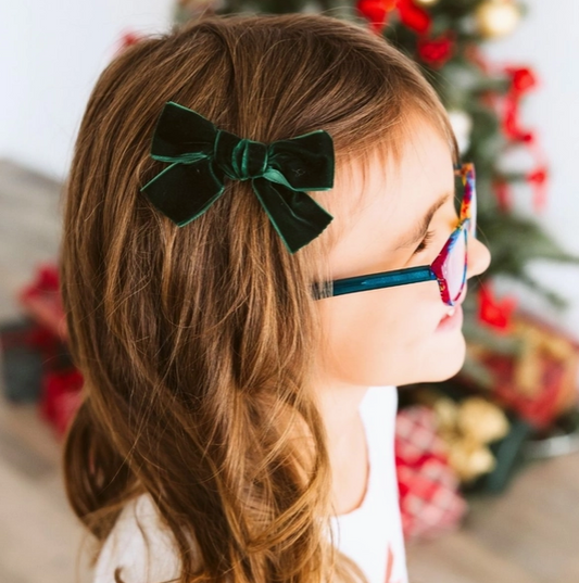 Emerald Green Velvet Bow Christmas Clip