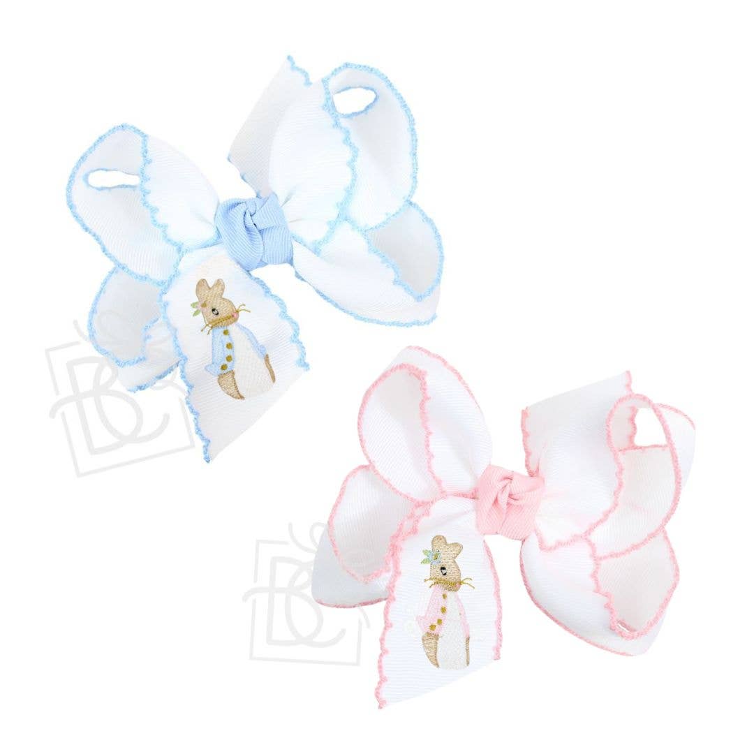 EMBROIDERED PETUNIA RABBIT 4.5" LARGE CROCHET EDGE BOWS