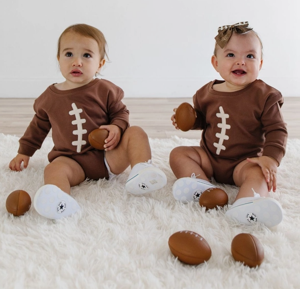 Football Lace Patch Long Sleeve Romper
